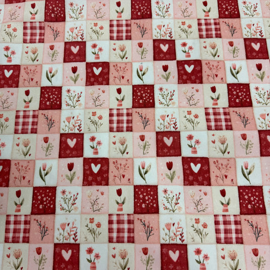 Nature's Fabrics red and pink floral and gingham patchwork pattern fabric
