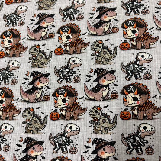 Halloween Dinos on Bamboo/Spandex Rib Knit Fabric