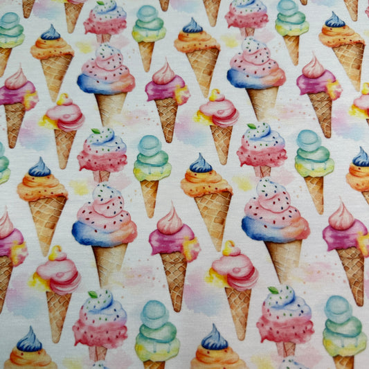 Ice Cream Cones on Bamboo/Spandex Jersey Fabric