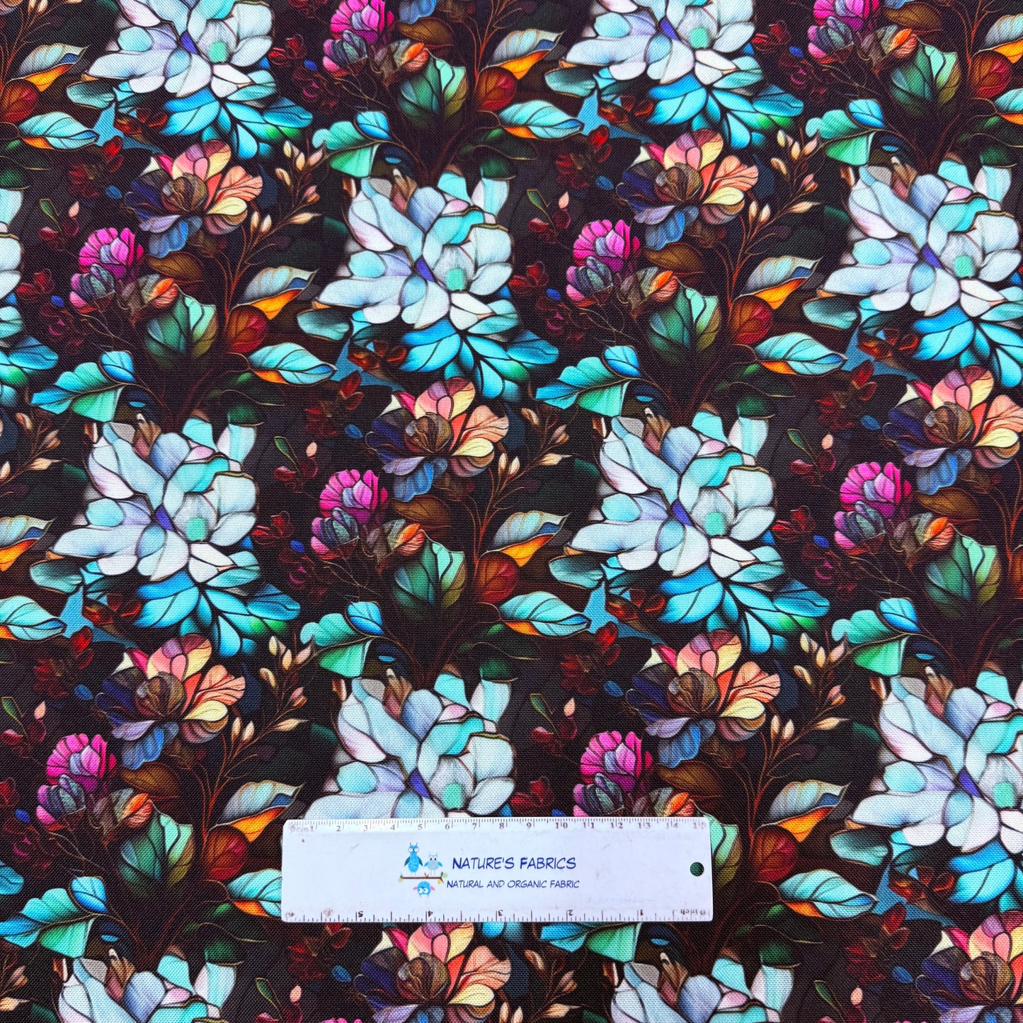 Stained Glass Floral on Canvas Fabric - Waterproof