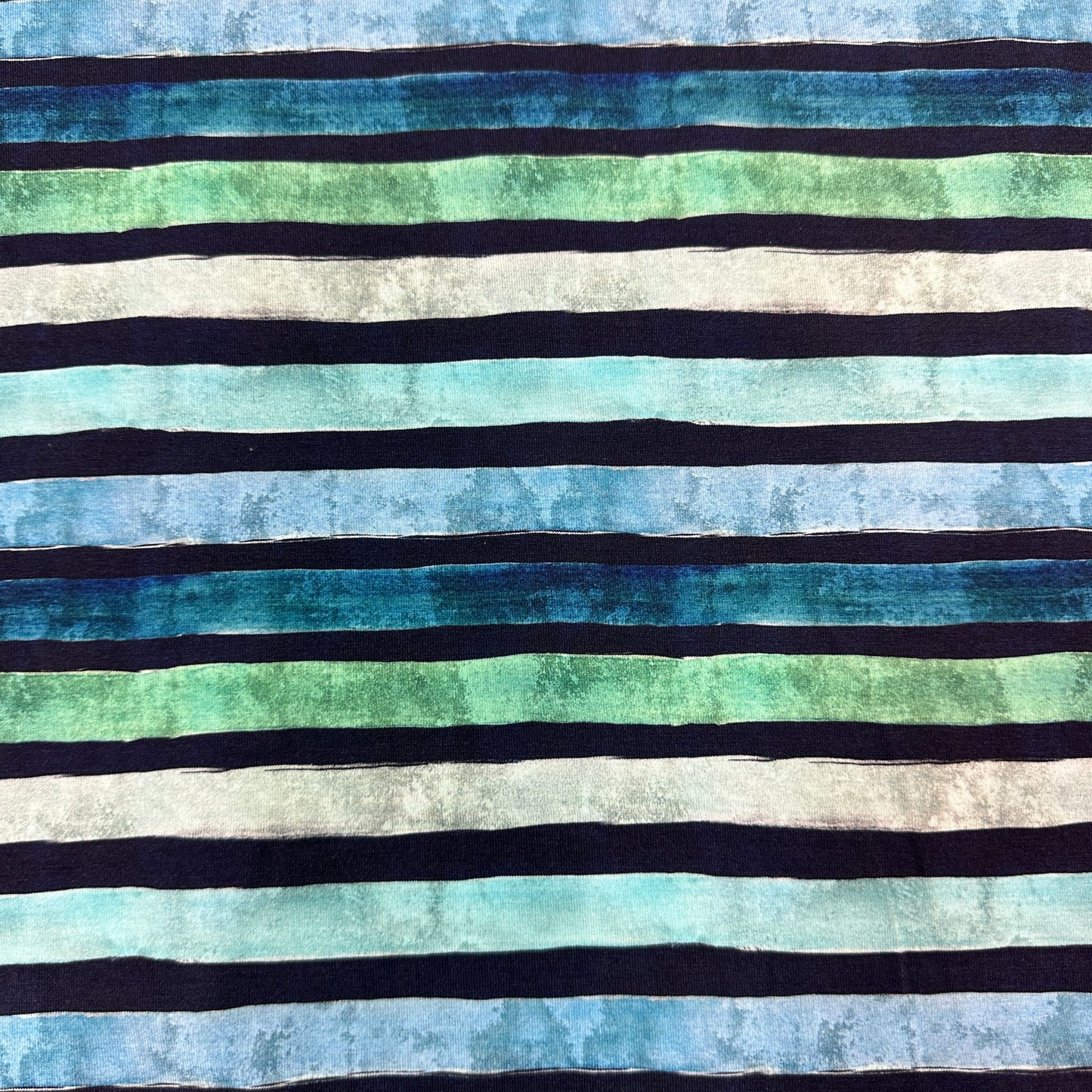 Distressed Blue Green Stripes on Bamboo/Spandex Jersey Fabric
