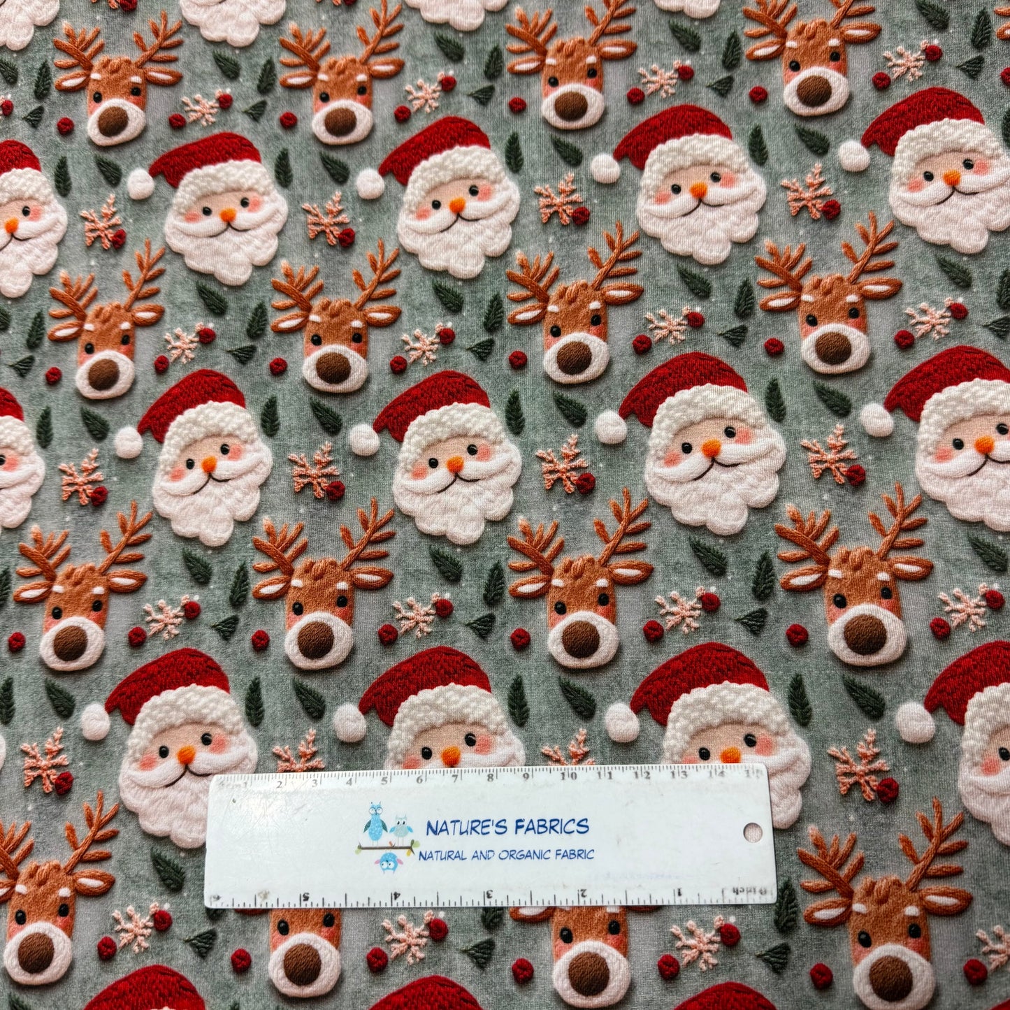 Embroidered Santa and Reindeer on Bamboo/Spandex Jersey Fabric