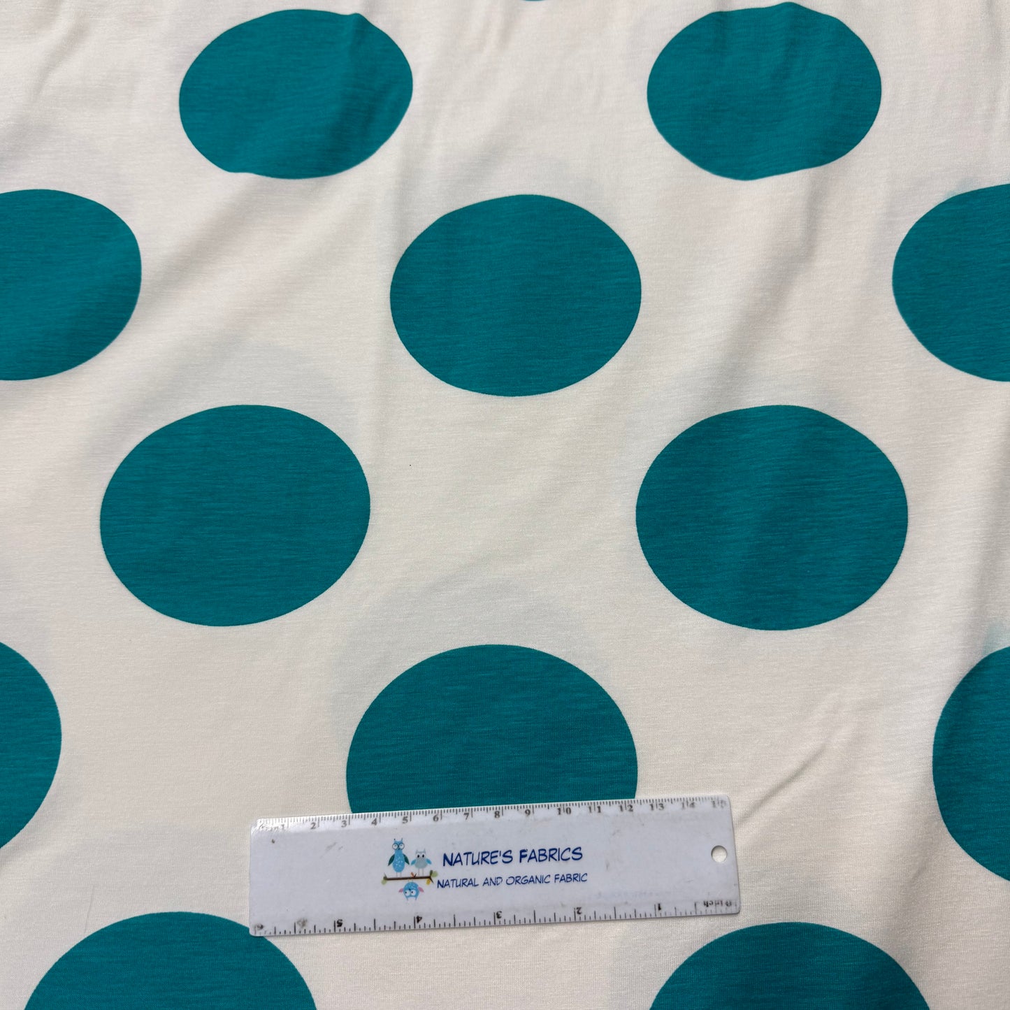 Large Turquoise Dots on Cotton/Spandex Jersey Fabric