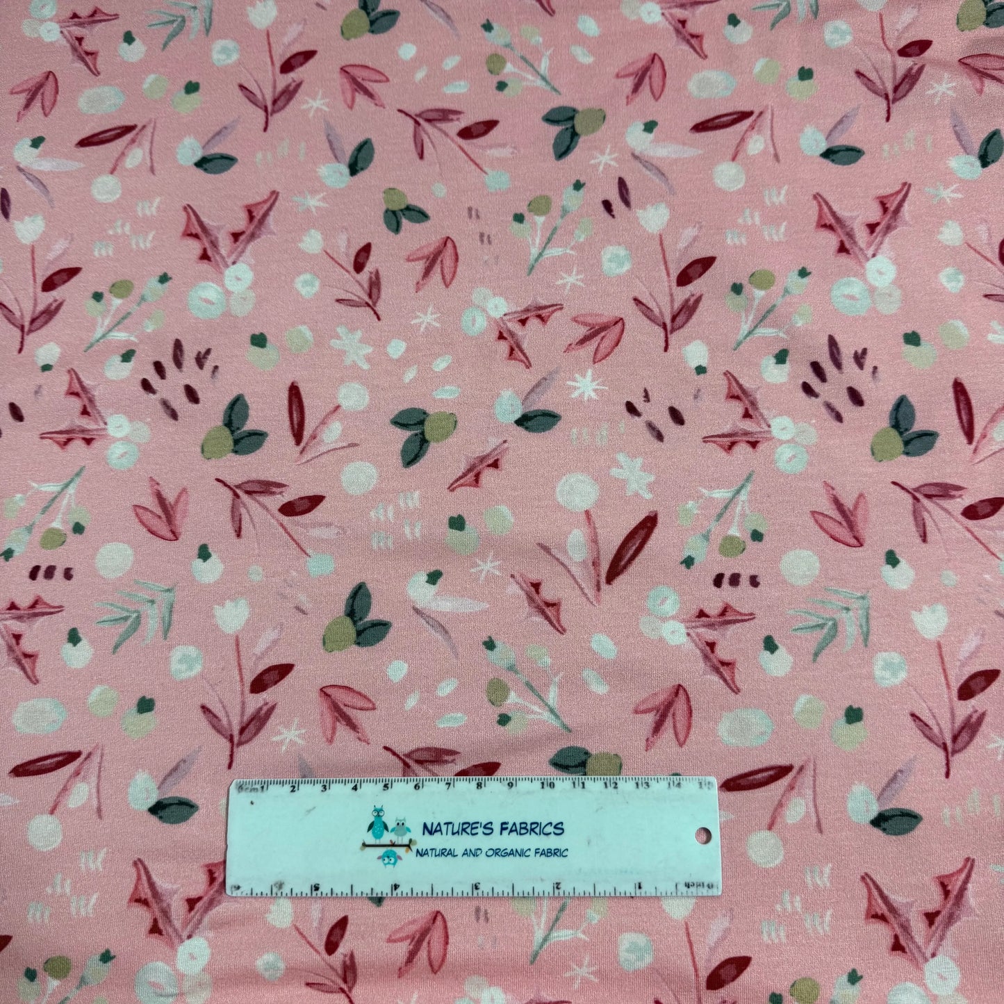 Winterberries on Peach Bamboo/Spandex Jersey Fabric - Printed in the USA