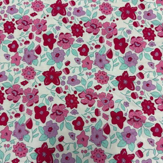 Purple and Pink Flowers on Bamboo/Spandex Jersey Fabric - 200 GSM