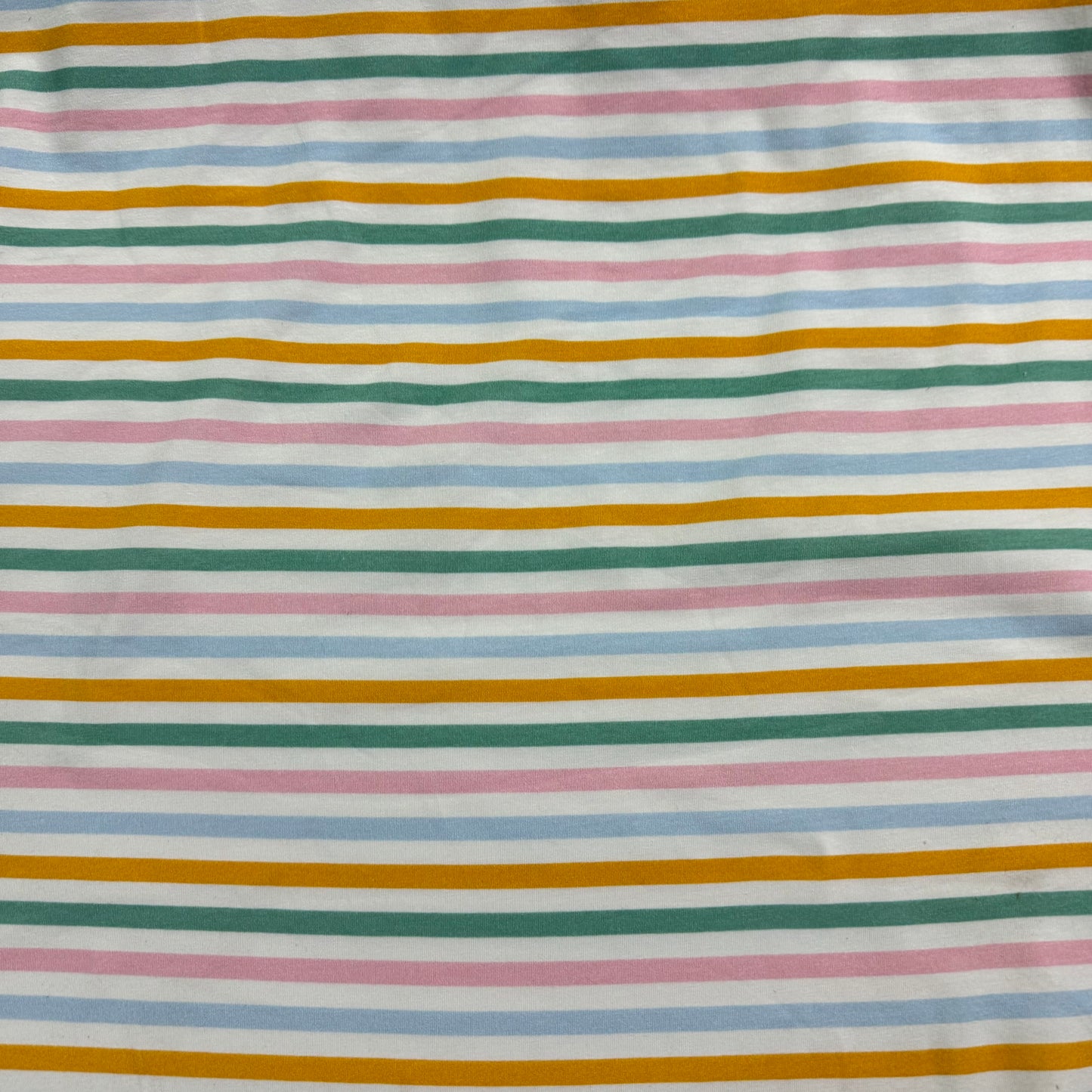 Teal and Gold Stripe on Off White Bamboo/Spandex Jersey Fabric - Printed in the USA