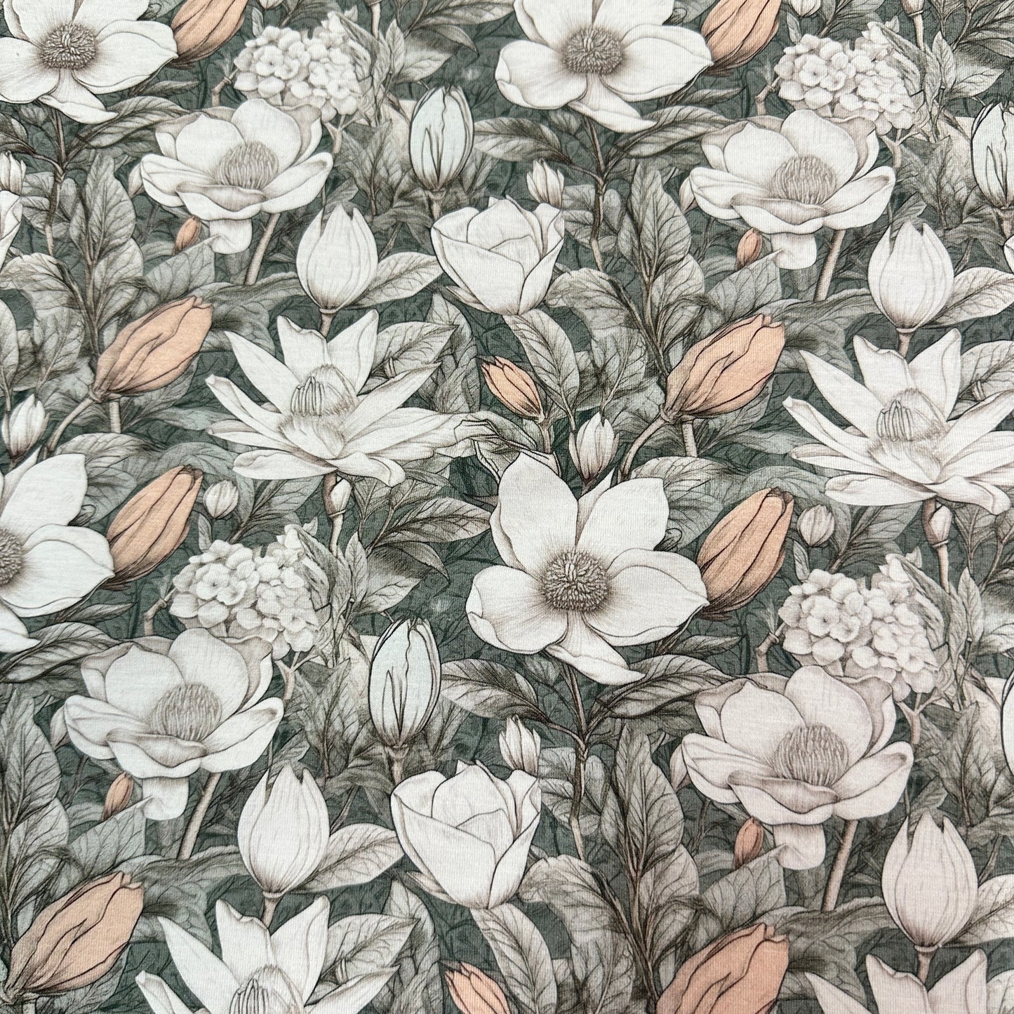 Vintage Botanicals on Bamboo/Spandex Jersey Fabric