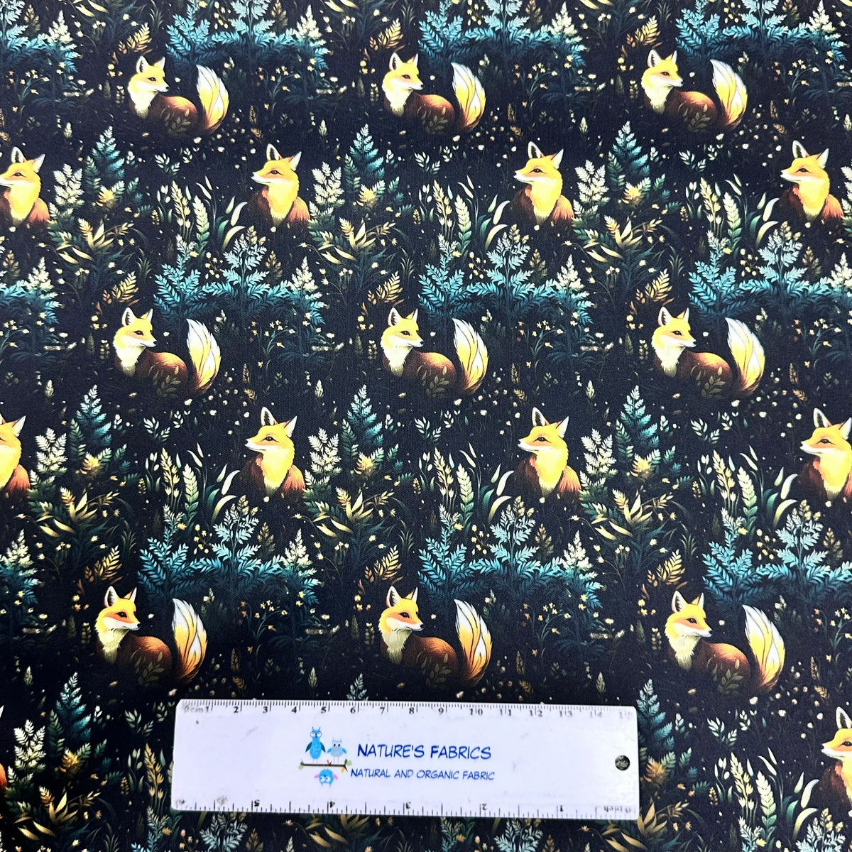 Nature's Fabrics fox print organic cotton fabric with woodland design, eco-friendly natural fabric by yard