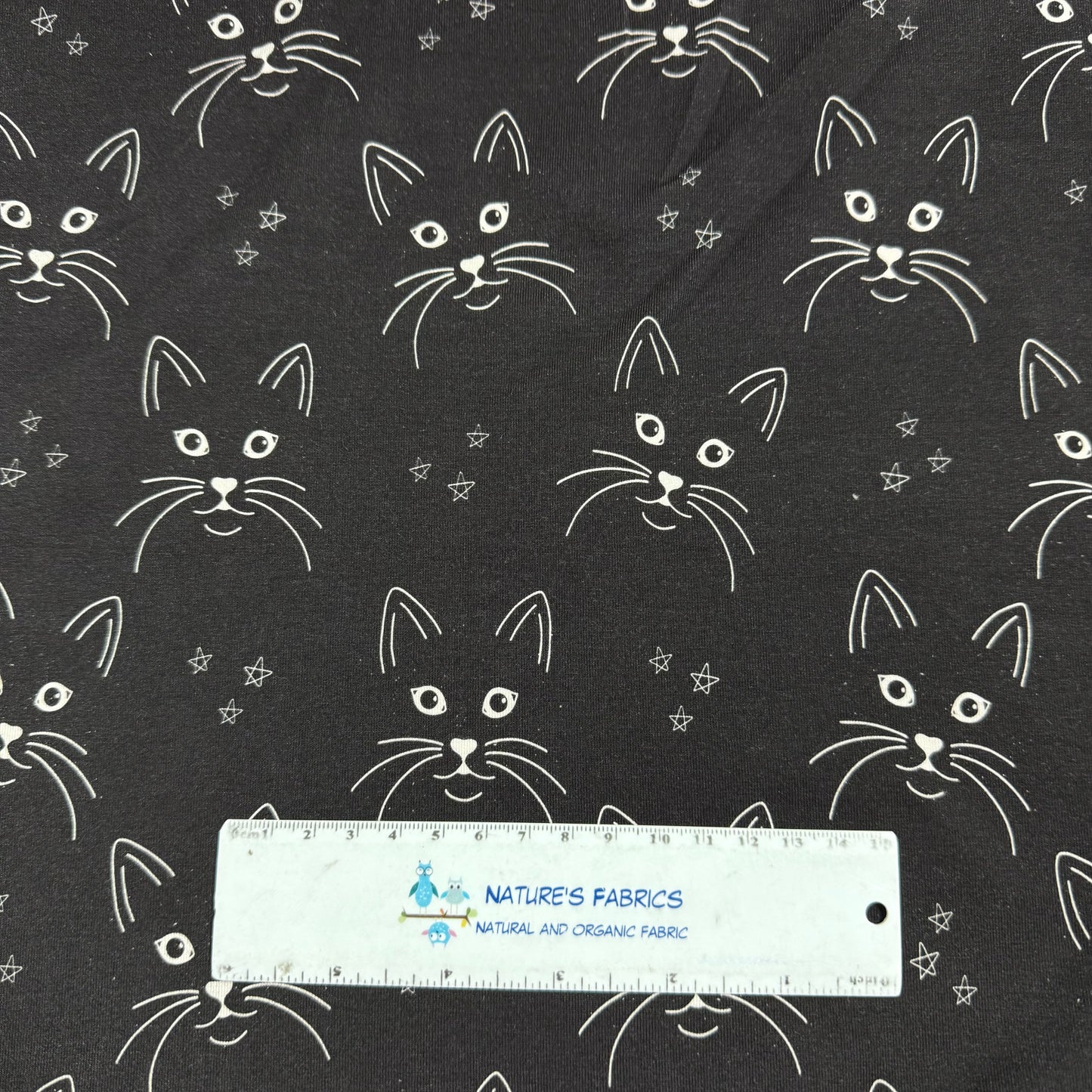 Cats on Black Bamboo/Spandex Jersey Fabric - 200GSM