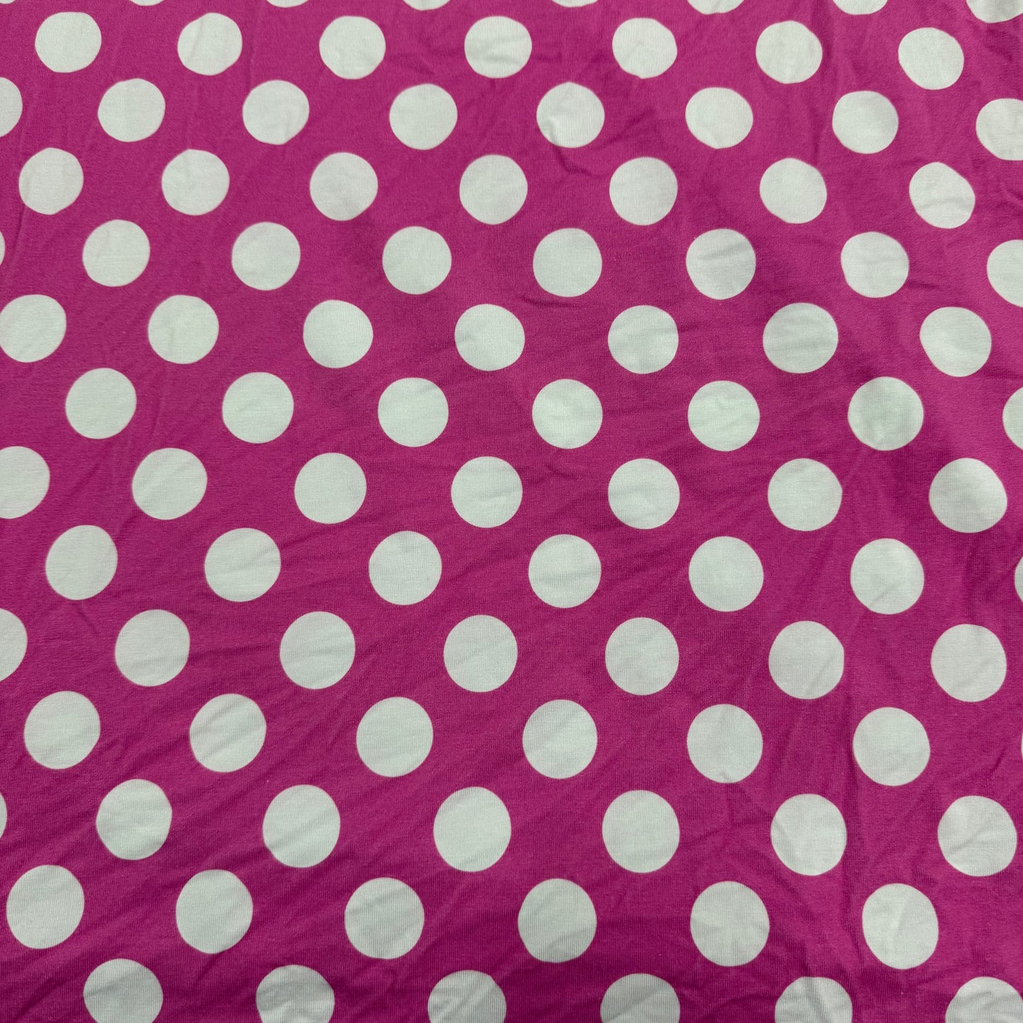 White 1" Dots on Pink Bamboo/Spandex Jersey Fabric - 200 GSM