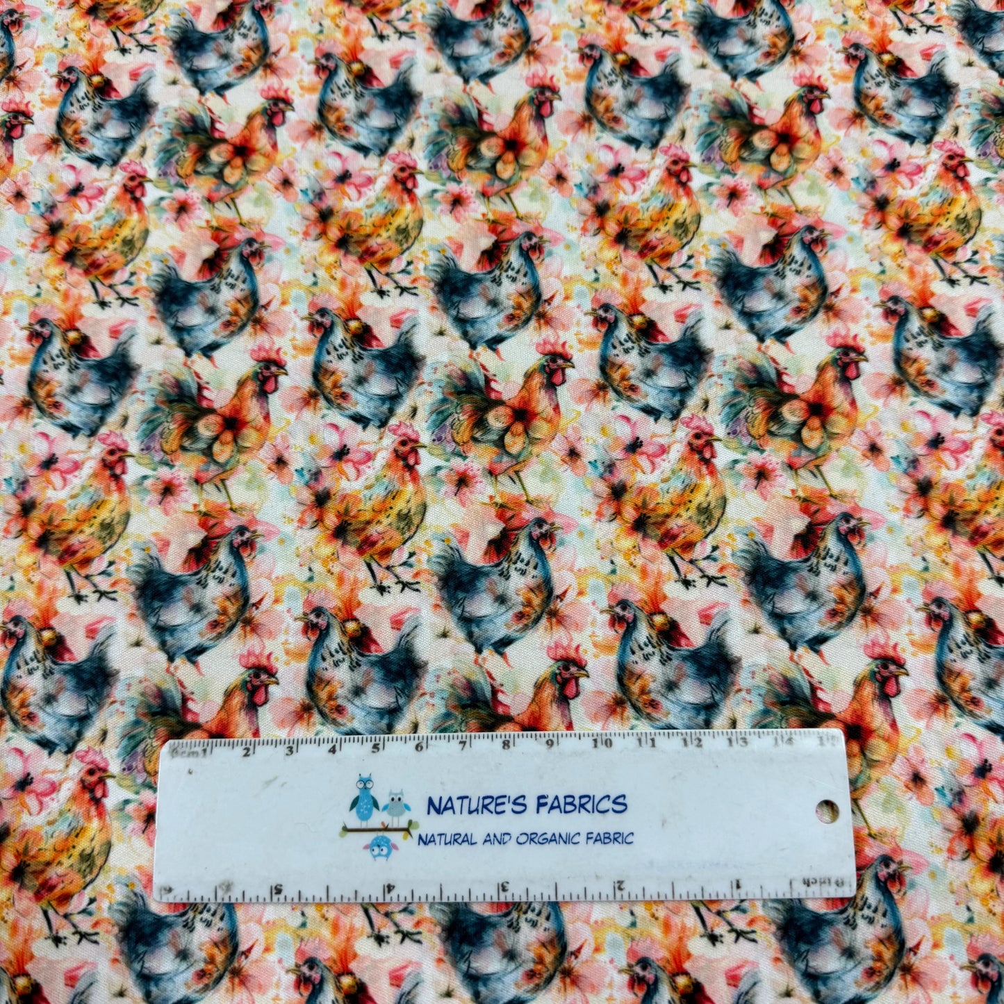 Watercolor Chickens 1 mil PUL Fabric - Made in the USA