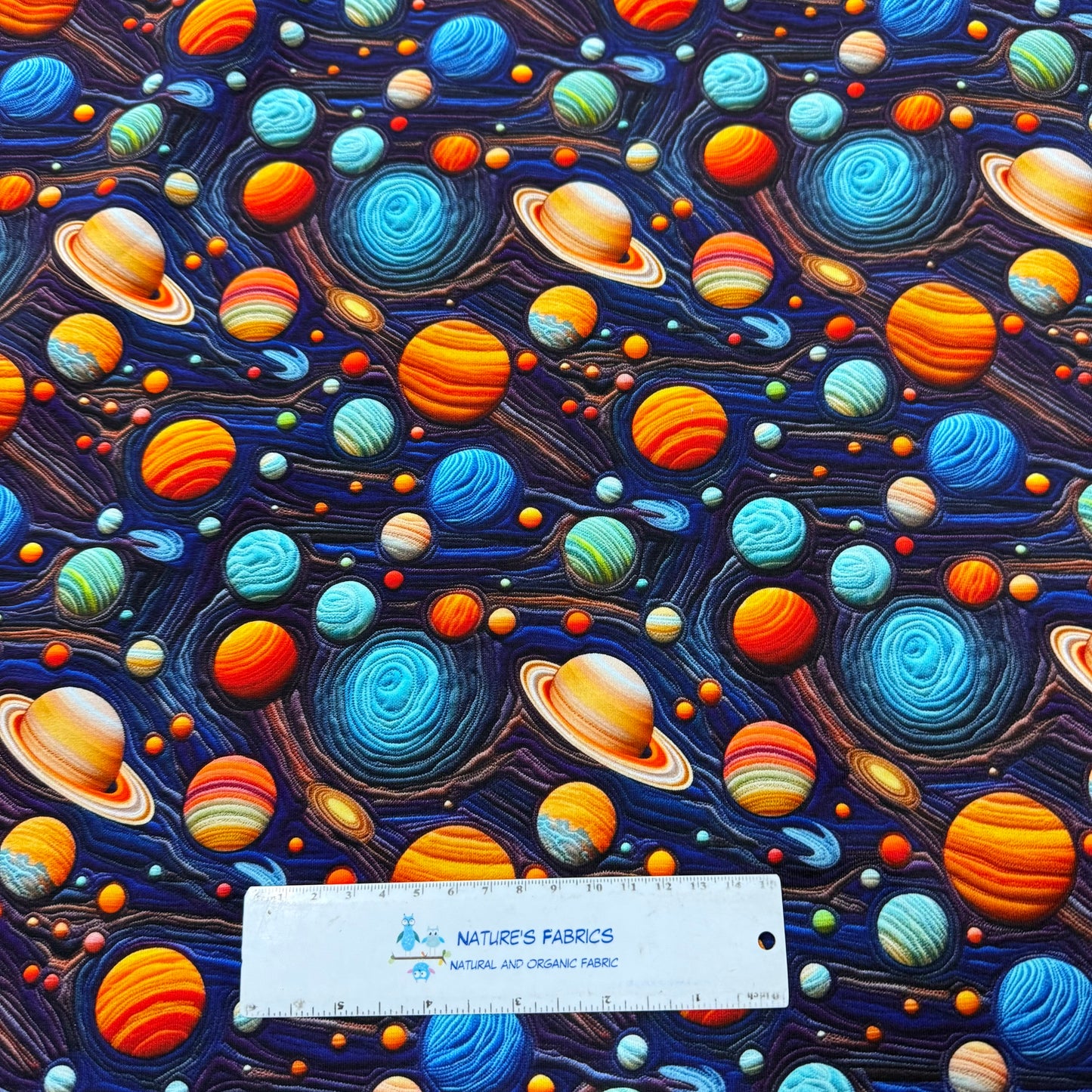 Embroidered Planets on Bamboo/Spandex Jersey Fabric