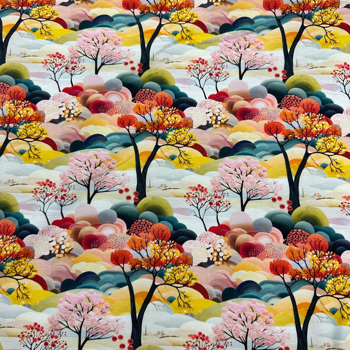 Colorful Natural Murals on Bamboo/Spandex Jersey Fabric