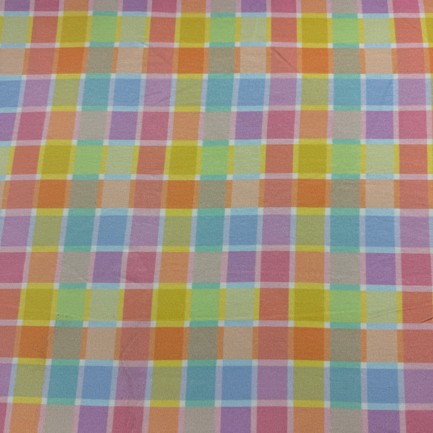 Pastel Check on Off White Bamboo/Spandex Jersey Fabric - Printed in the USA