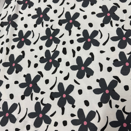 Dark Gray Flowers on Off White Bamboo/Spandex Jersey Fabric - Printed in the USA
