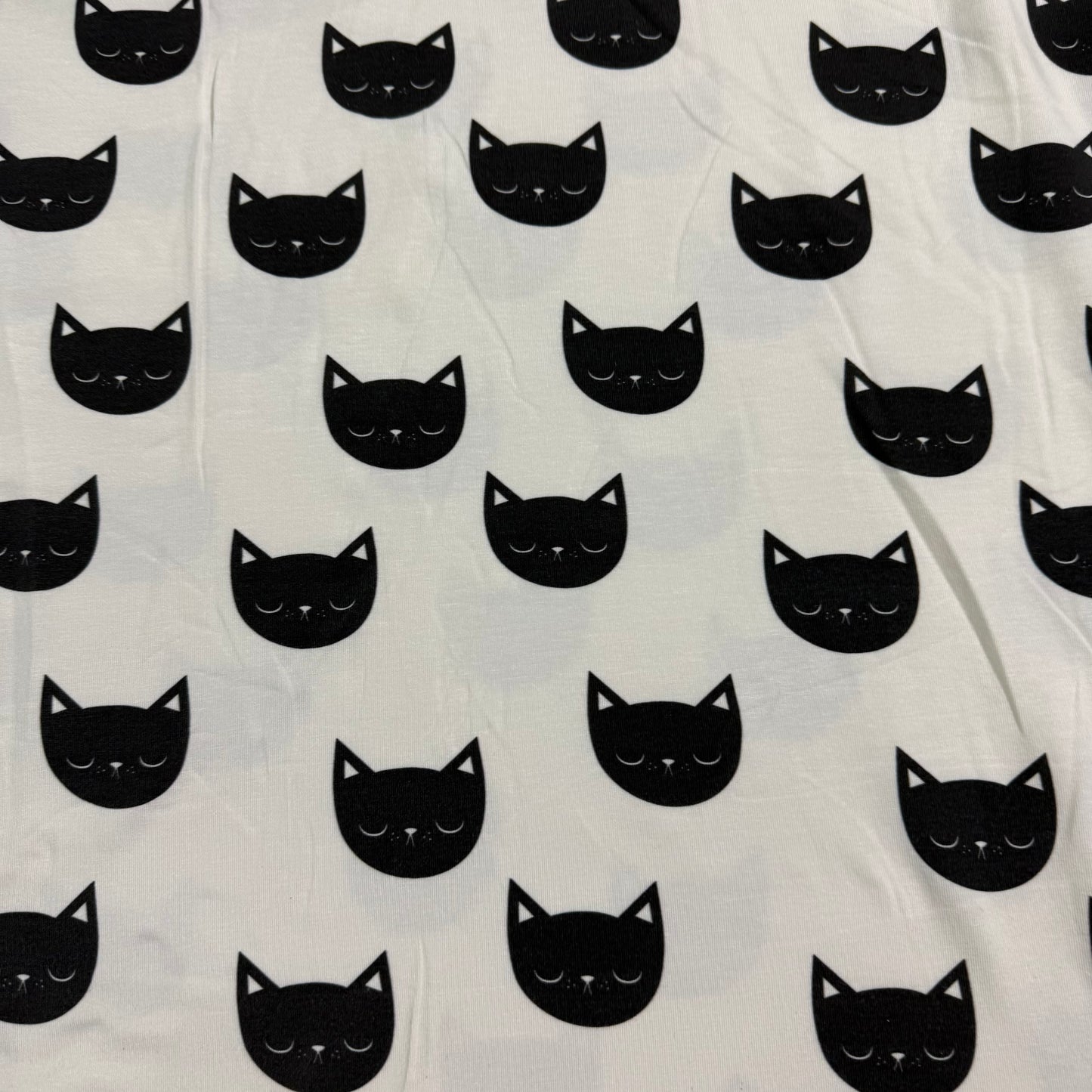 Black Cats on Off White Bamboo/Spandex Jersey Fabric - Printed in the USA