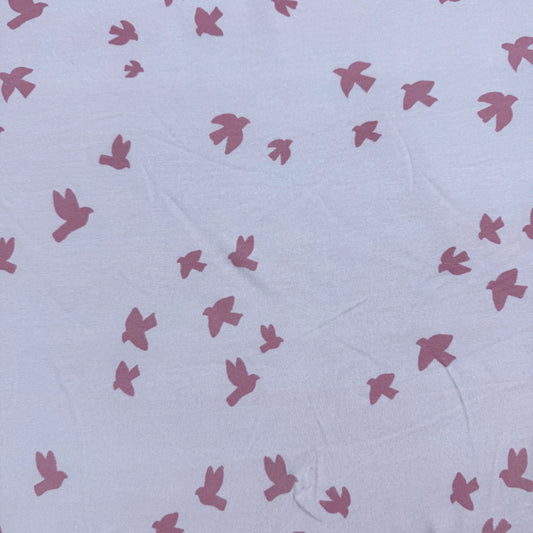Nature's Fabrics light purple cloth with pink bird print