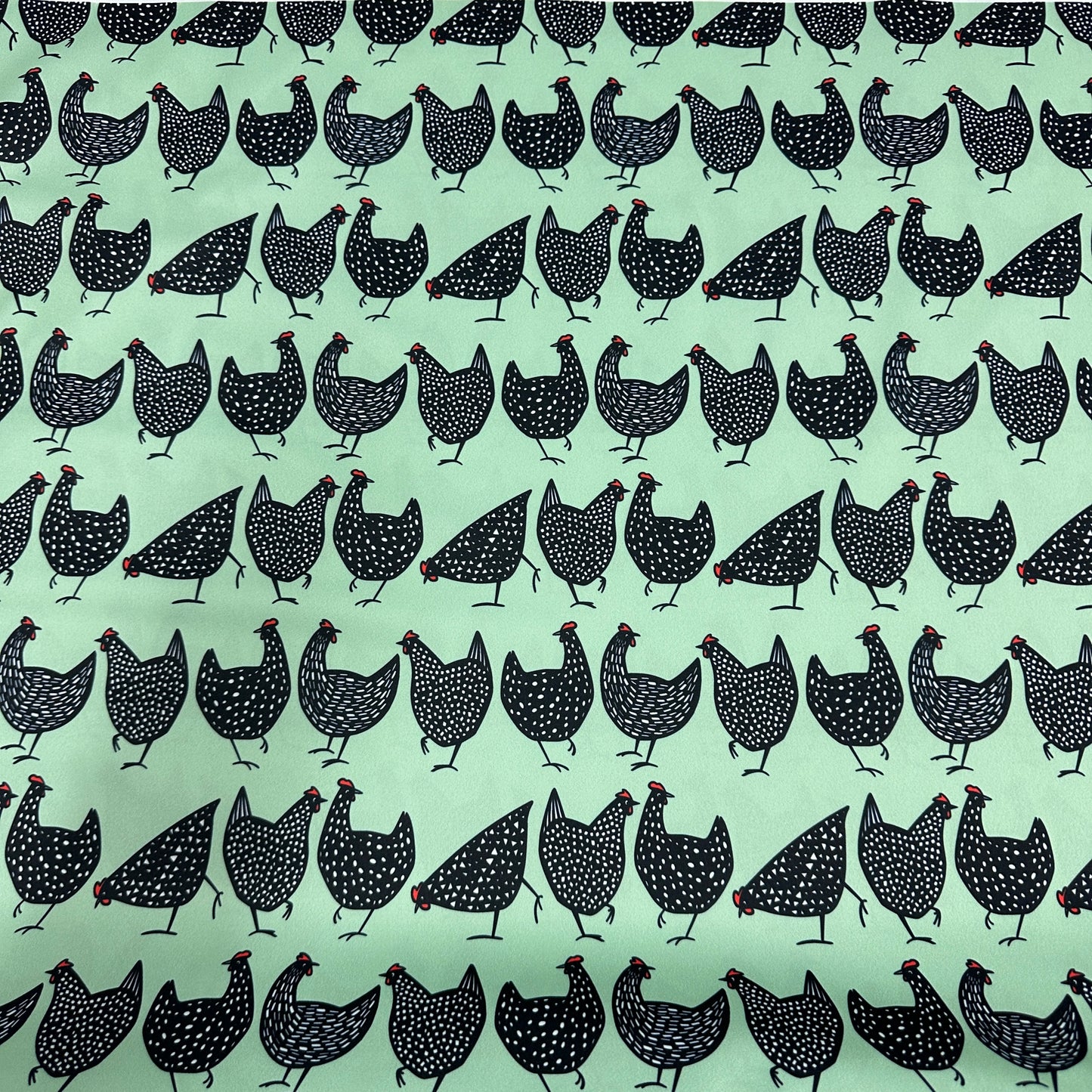Black Chickens on Green 1 mil PUL Fabric - Made in the USA