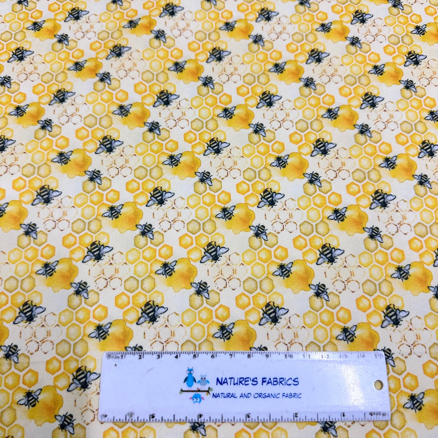 Bees on Yellow Honeycomb 1 mil PUL Fabric - Made in the USA