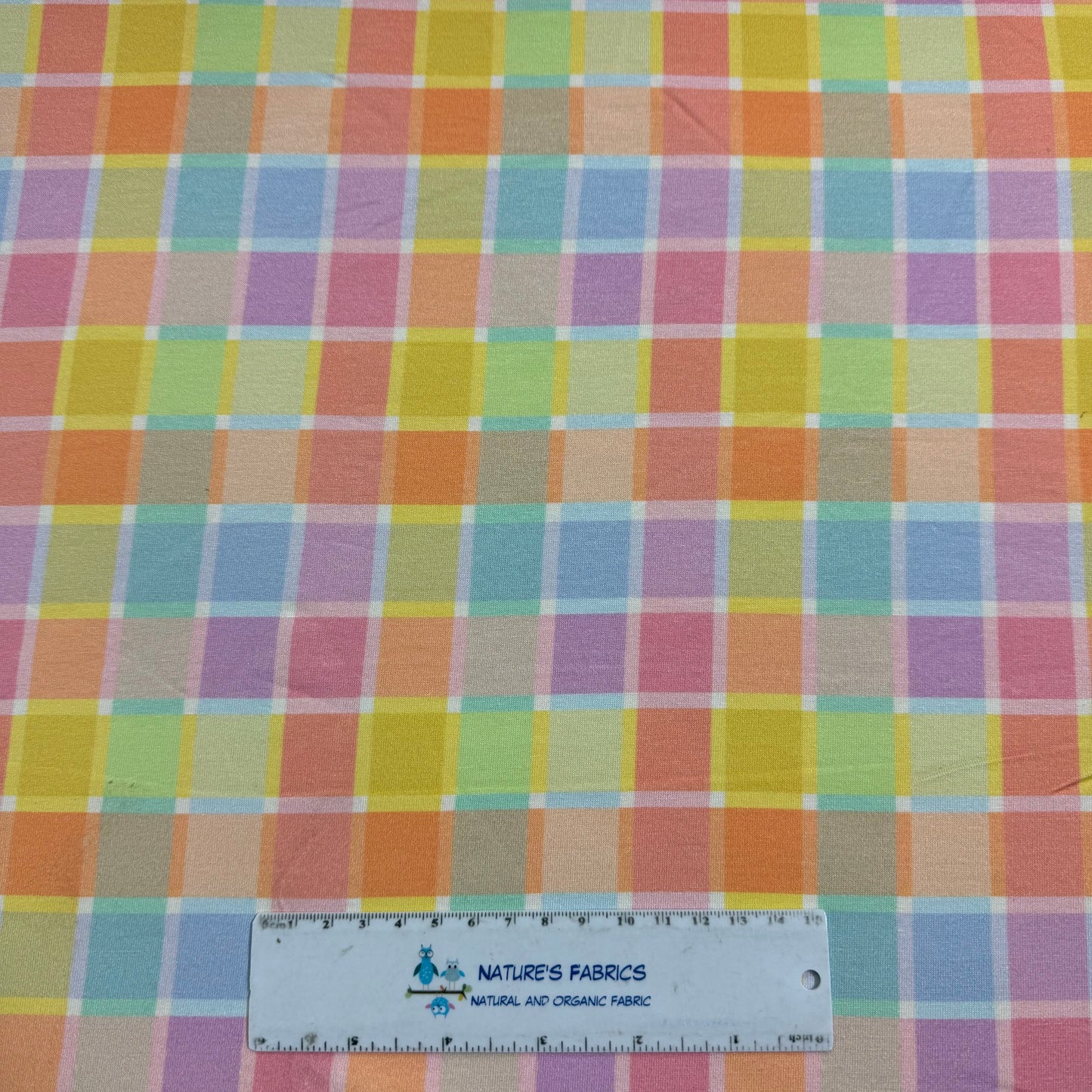 Pastel Check on Off White Bamboo/Spandex Jersey Fabric - Printed in the USA