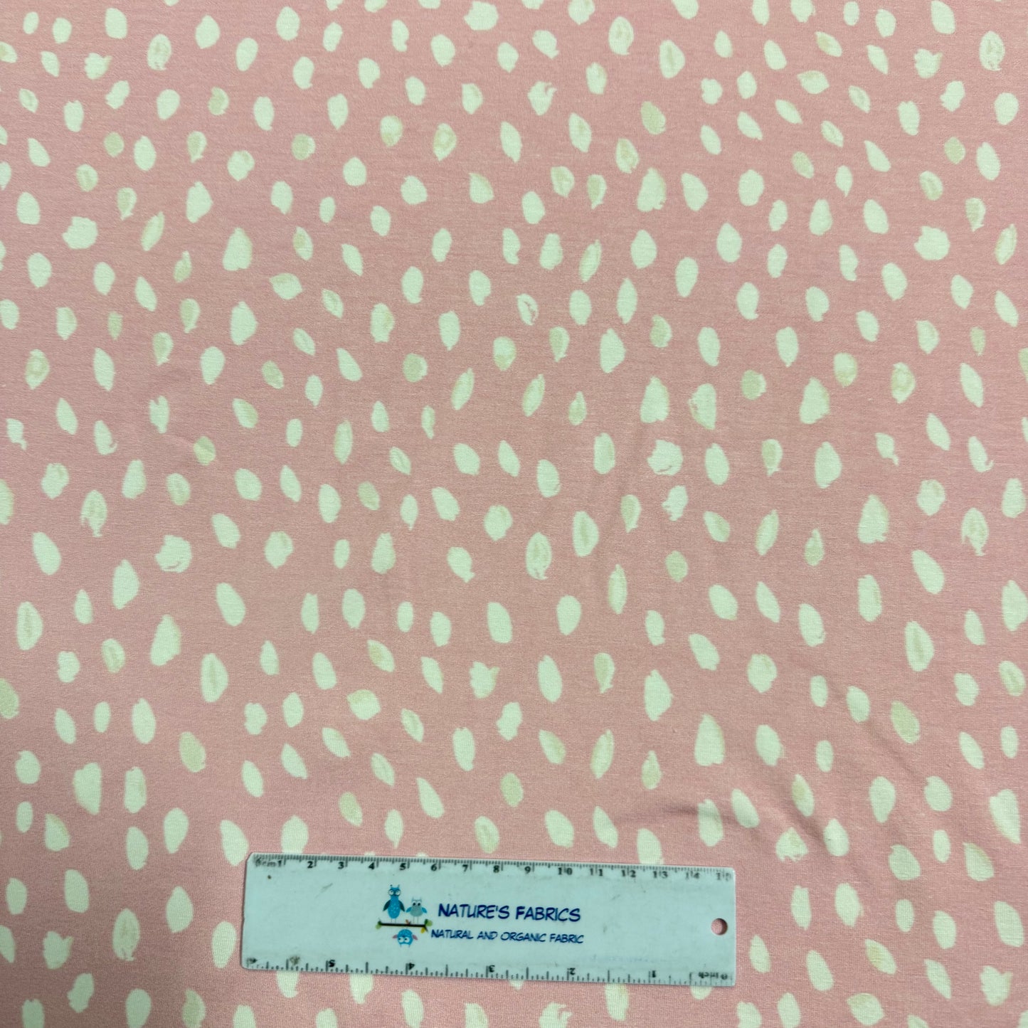 Off White Spots on Pink Bamboo/Spandex Jersey Fabric - Printed in the USA