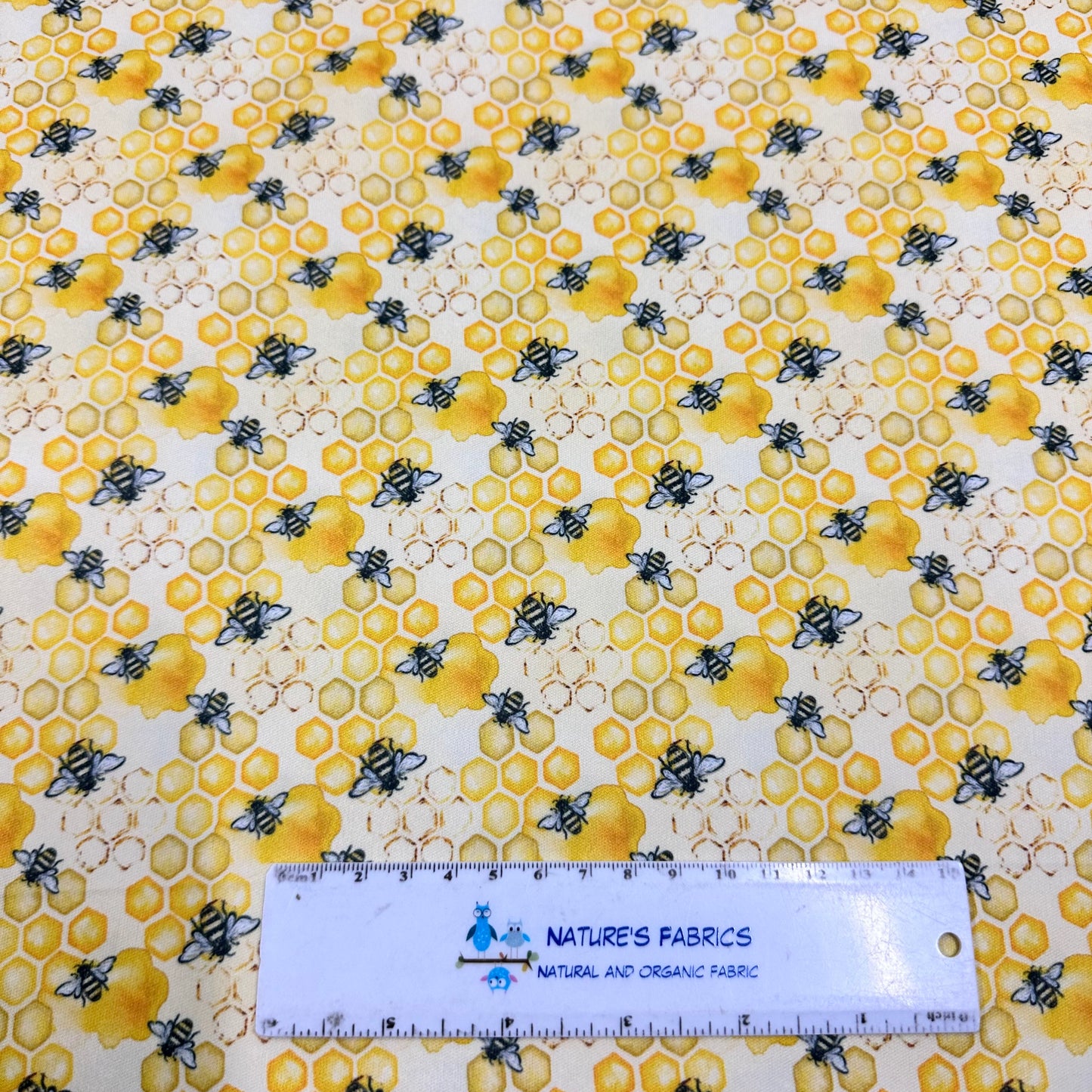Bees on Yellow Honeycomb 1 mil PUL Fabric - Made in the USA