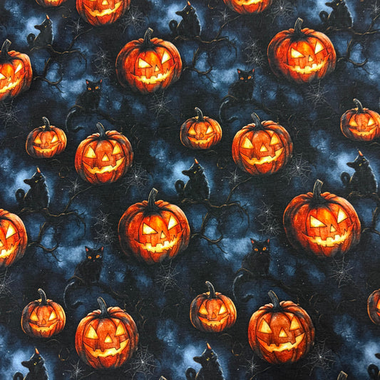 Pumpkins and Black Cats on Bamboo/Spandex Jersey Fabric