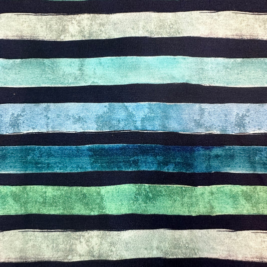Distressed Blue Green Stripes on Bamboo/Spandex Jersey Fabric