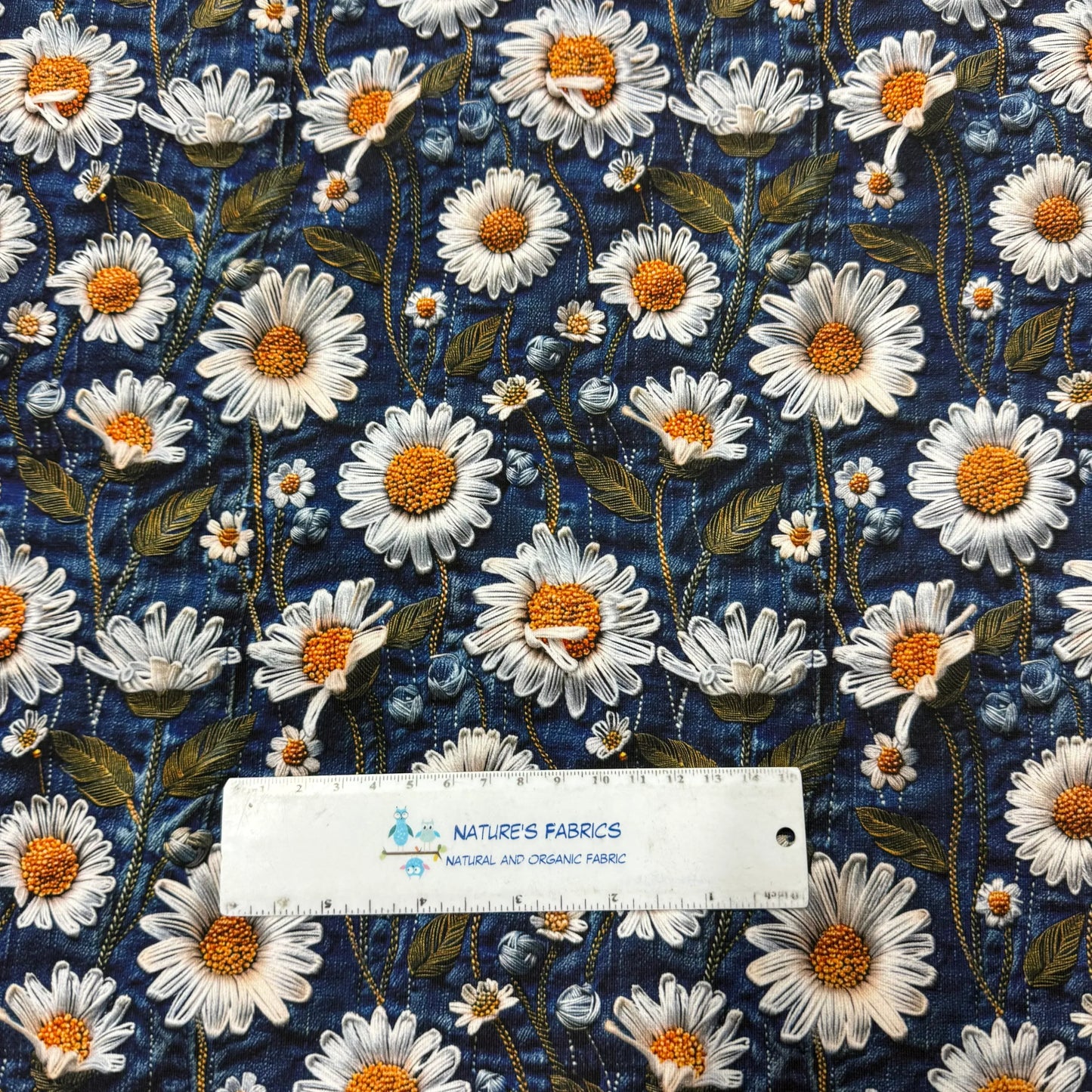 Embroidered Daisy Toss Jeans on Bamboo/Spandex Jersey Fabric