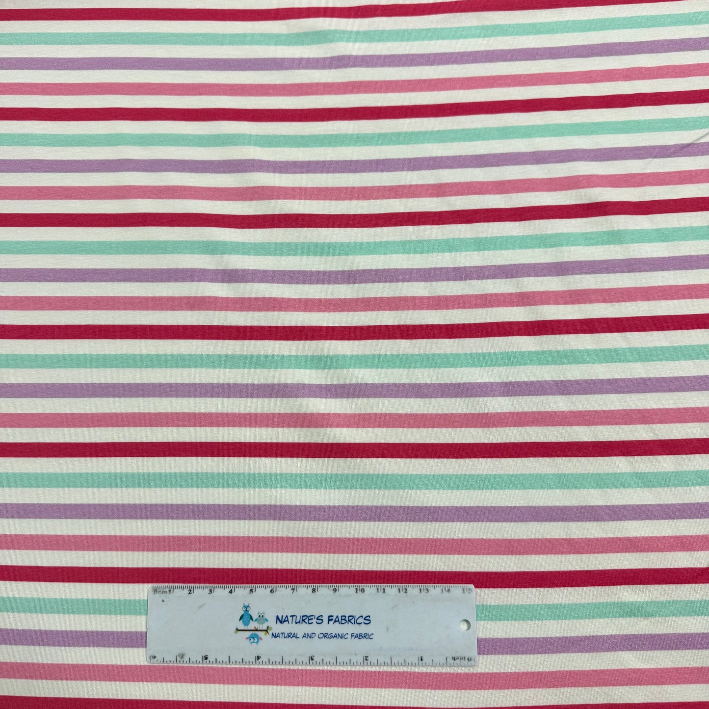 Pastel Stripes on Off White Bamboo/Spandex Jersey Fabric - Printed in the USA