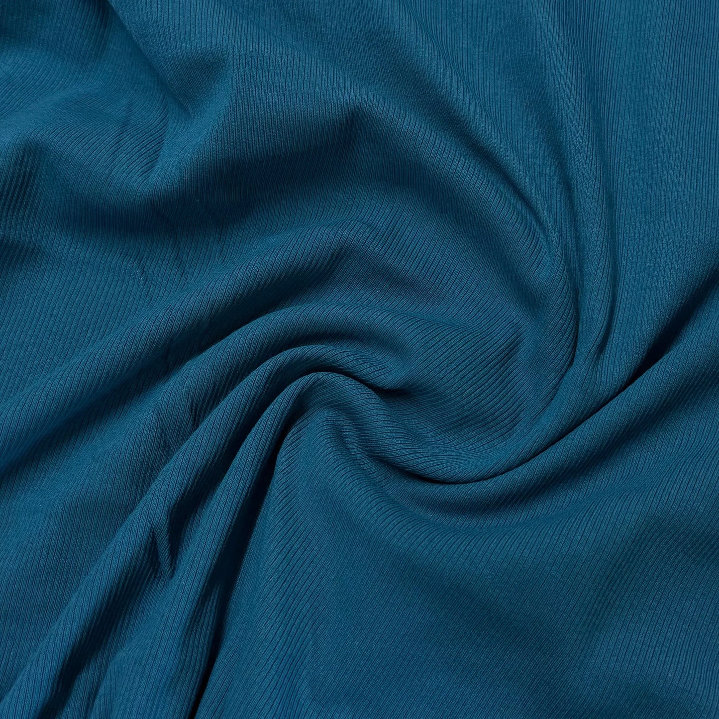 Teal ribbed knit fabric by Nature's Fabrics, soft organic cotton material for sewing projects