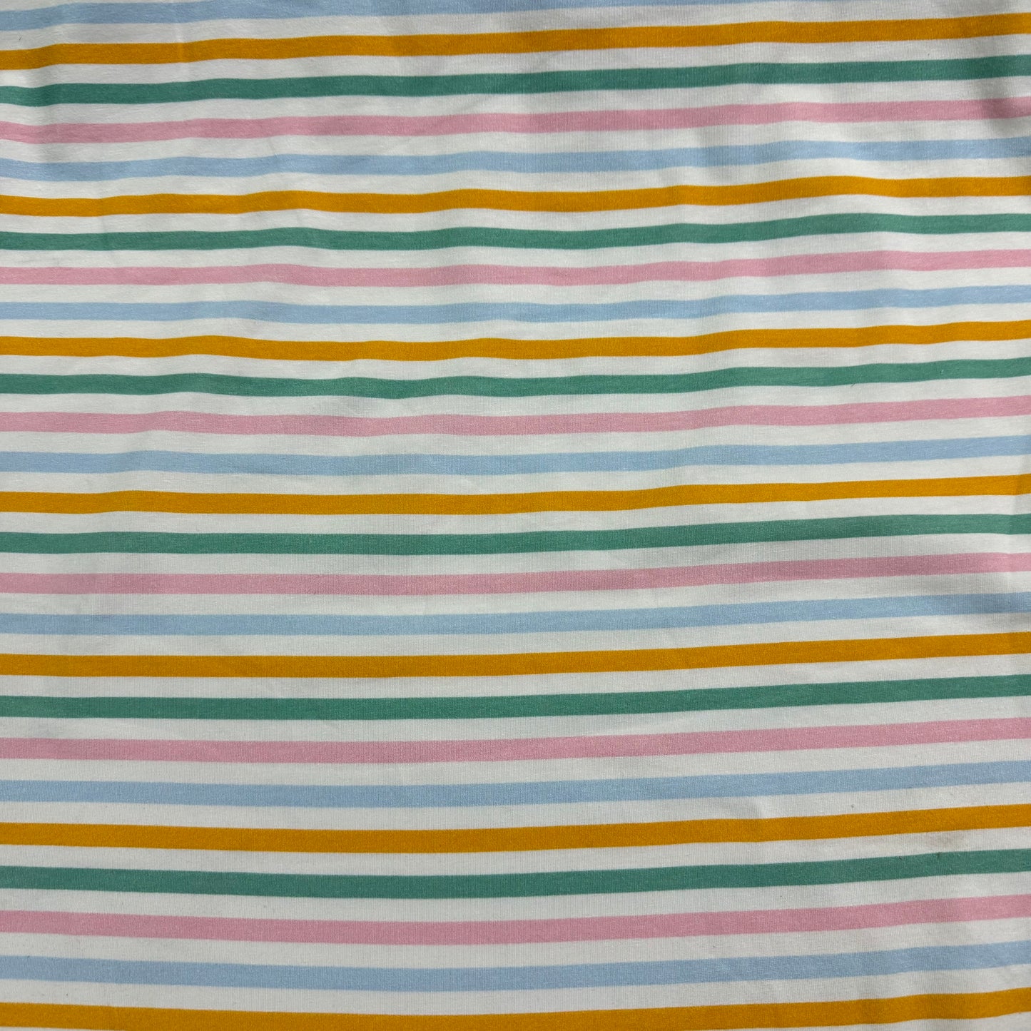 Teal and Gold Stripe on Off White Bamboo/Spandex Jersey Fabric - Printed in the USA