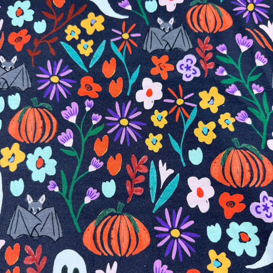Ghost Floral on Black Bamboo/Spandex Jersey Fabric - 200GSM