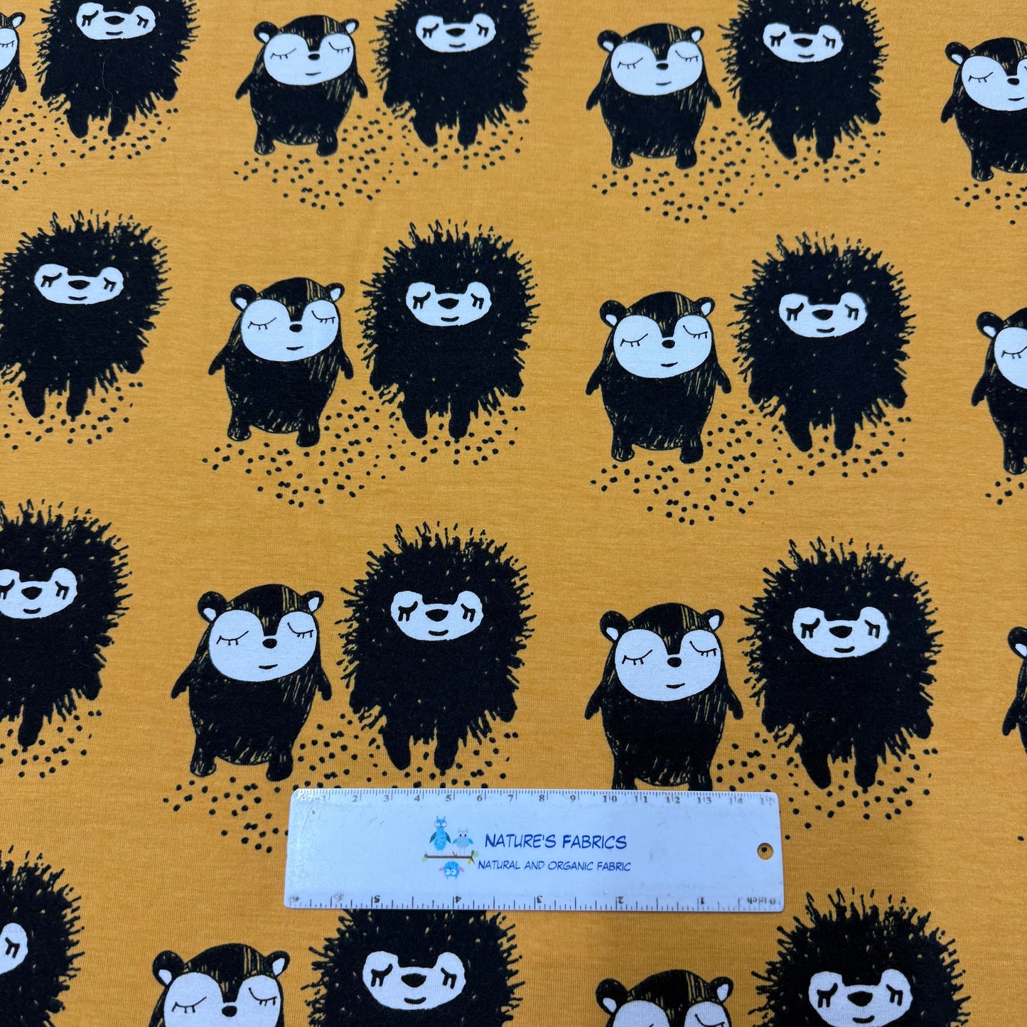 Siiri and Myyri on Ochre Organic Cotton/Spandex Jersey Fabric