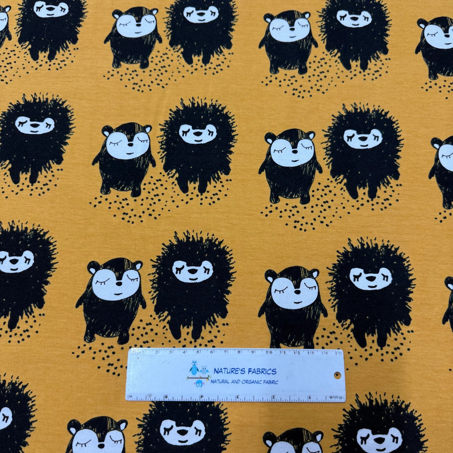 Siiri and Myyri on Ochre Organic Cotton/Spandex Jersey Fabric