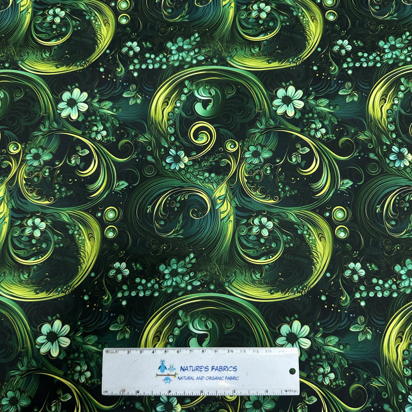 Green Flowery Swirls 1 mil PUL Fabric - Made in the USA