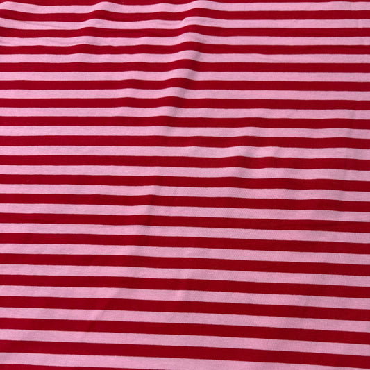 Red and Pink 3/8" Stripes on Cotton/Spandex Jersey Fabric