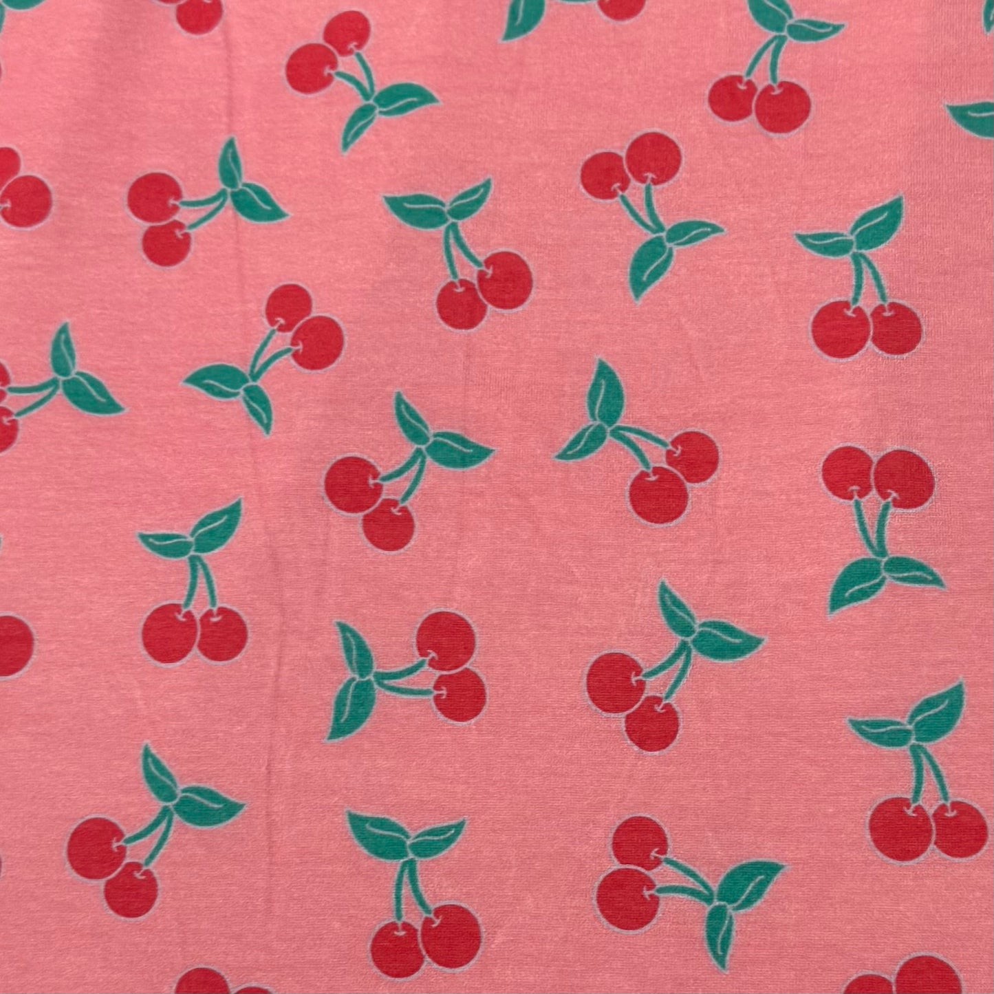 Cherries on Pink Bamboo/Spandex Jersey Fabric - Printed in the USA
