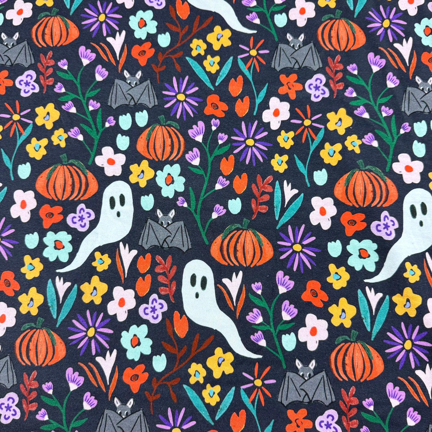 Ghost Floral on Black Bamboo/Spandex Jersey Fabric - 200GSM