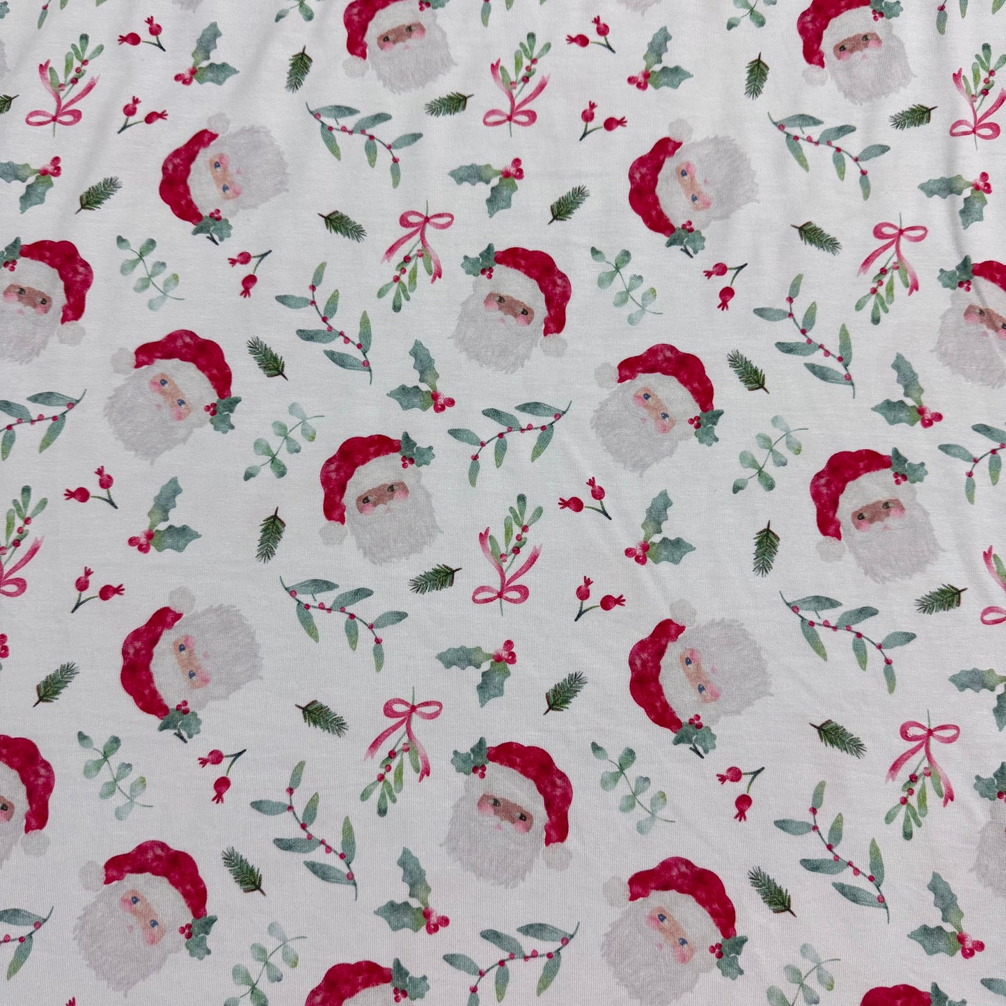Santa on White Bamboo/Spandex Jersey Fabric - 200GSM