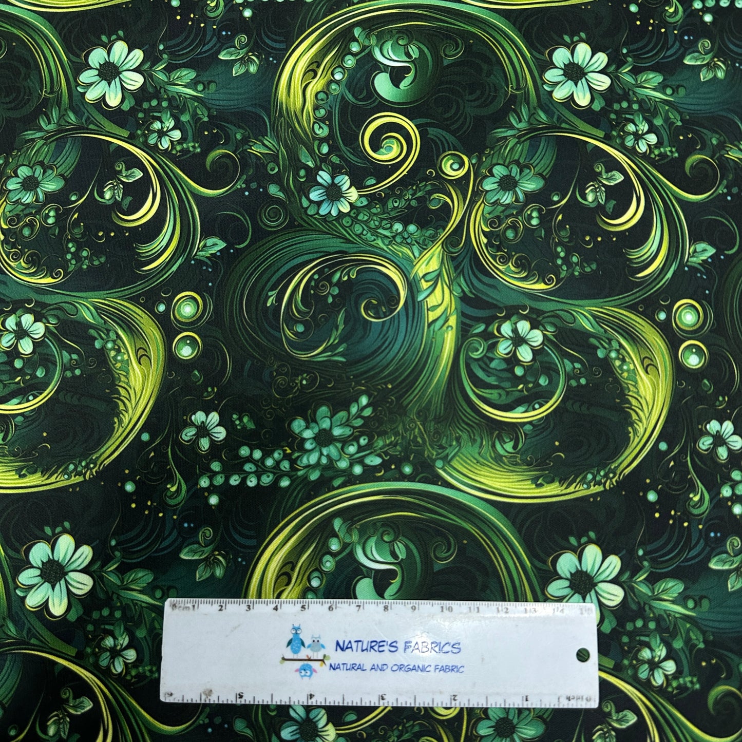 Green Flowery Swirls 1 mil PUL Fabric - Made in the USA