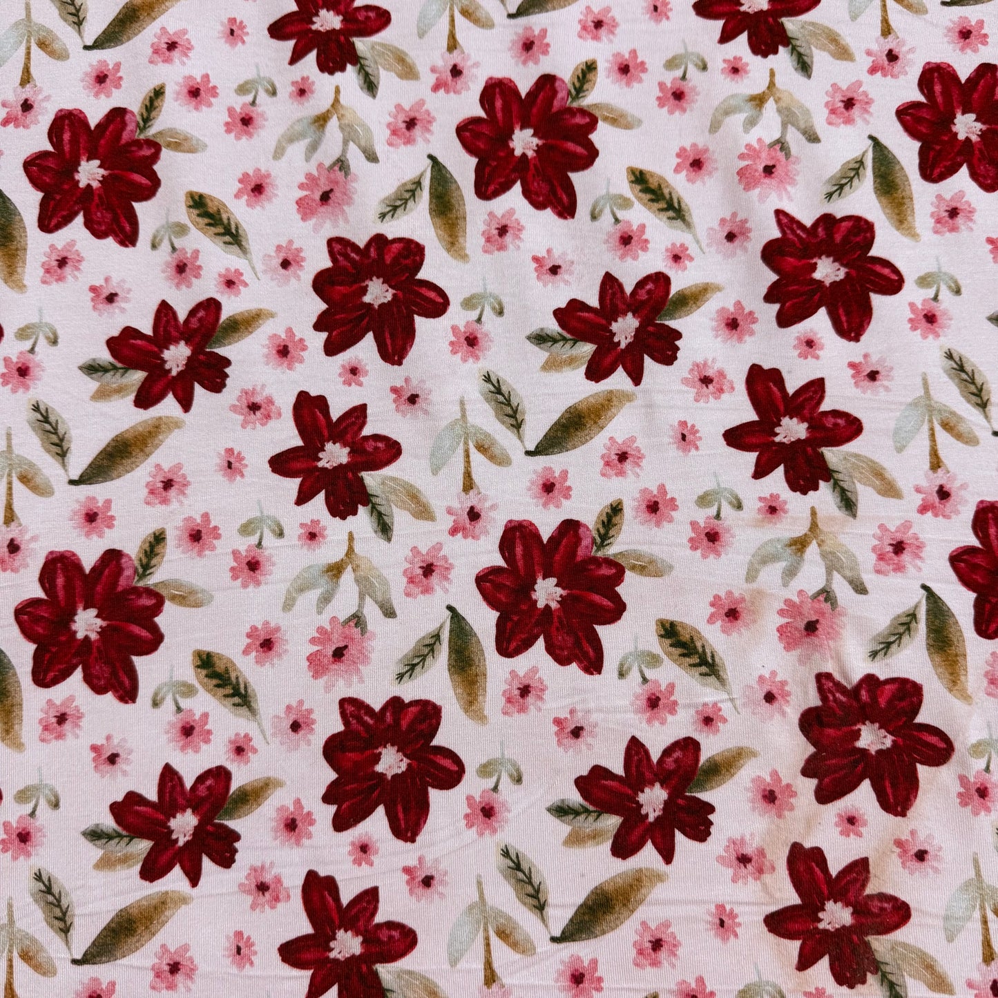 Poinsettia on White Bamboo/Spandex Jersey Fabric - 200GSM