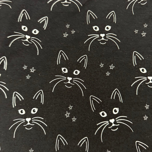 Cats on Black Bamboo/Spandex Jersey Fabric - 200GSM