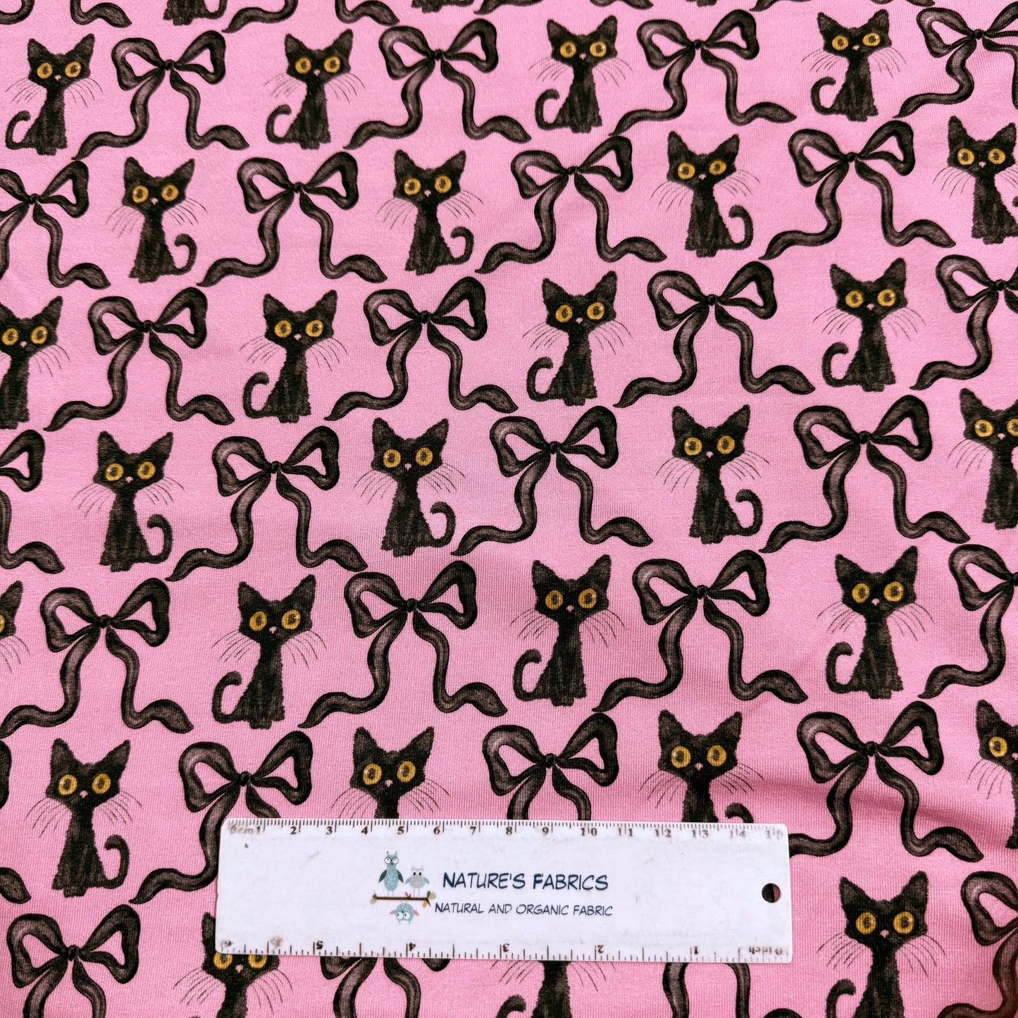 Cats on Pink Bamboo/Spandex Jersey Fabric - 200GSM
