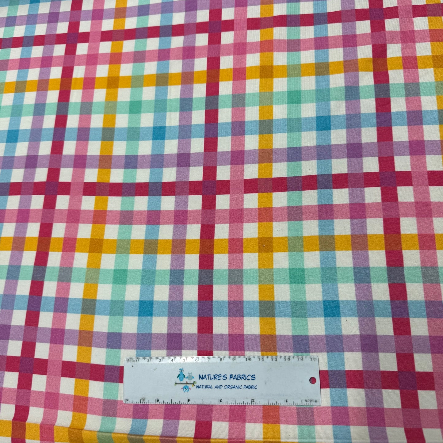 Pastel Plaid on Off White Bamboo/Spandex Jersey Fabric - Printed in the USA