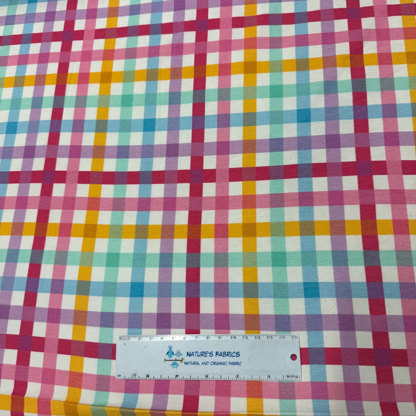 Pastel Plaid on Off White Bamboo/Spandex Jersey Fabric - Printed in the USA