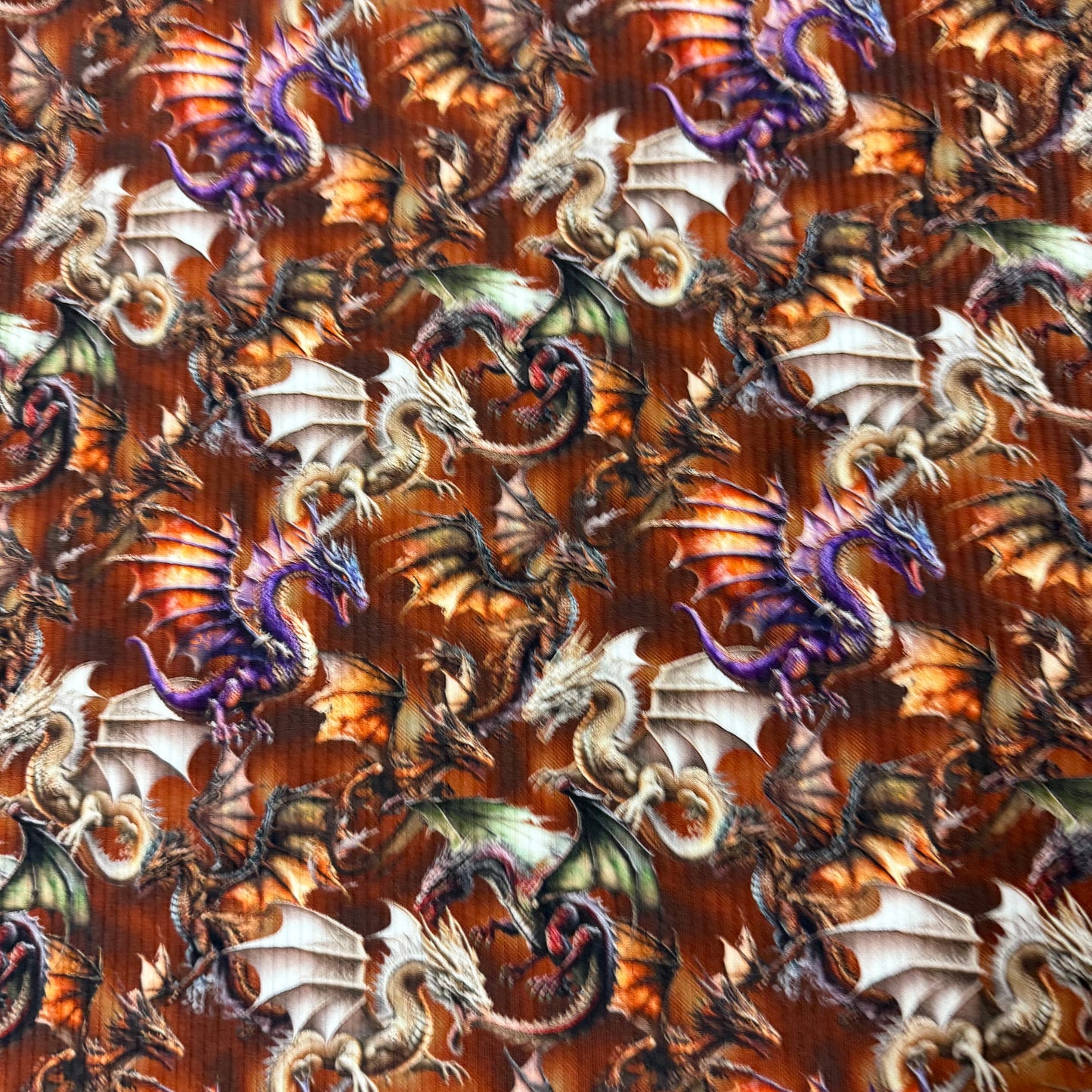 Dragon Toss on Bamboo/Spandex Rib Knit Fabric