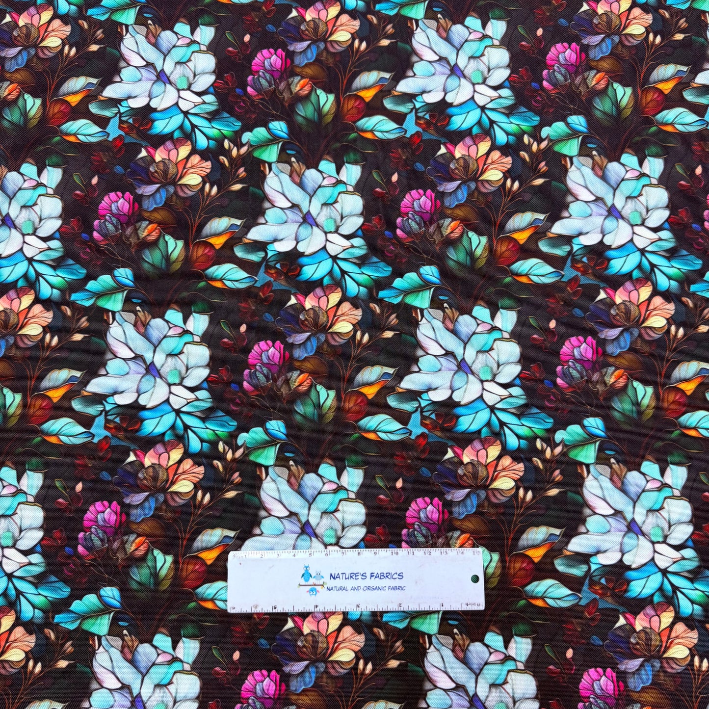 Stained Glass Floral on Canvas Fabric - Waterproof