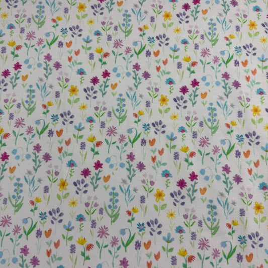 Pastel Dainty Flowers on Off White Bamboo/Spandex Jersey Fabric - Printed in the USA