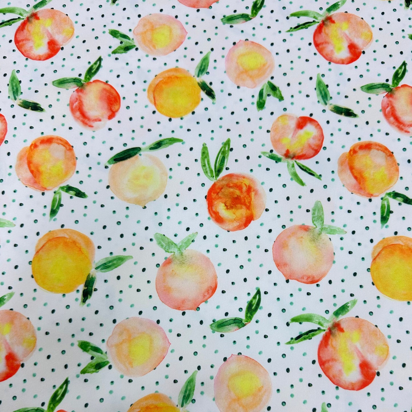 Watercolor Peaches on White 1 mil PUL Fabric- Made in the USA